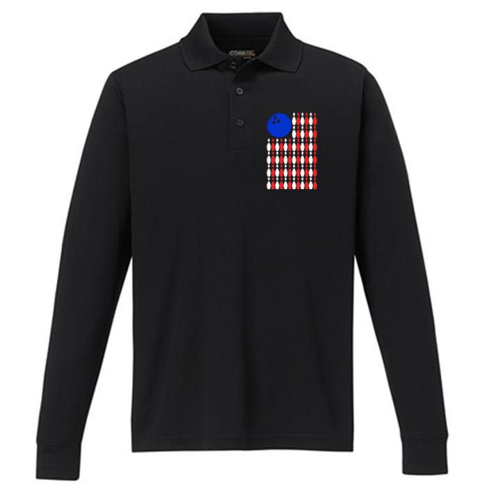 Funny Bowling Bowling Alley Gift Idea Retro Bowler Performance Long Sleeve Polo