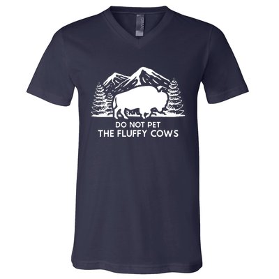 Funny Buffalo Bison Do Not Pet The Fluffy Cow V-Neck T-Shirt