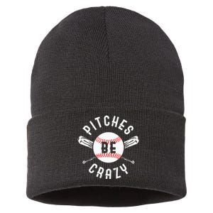 Funny Baseball Bat Pitches Be Crazy Sustainable Knit Beanie