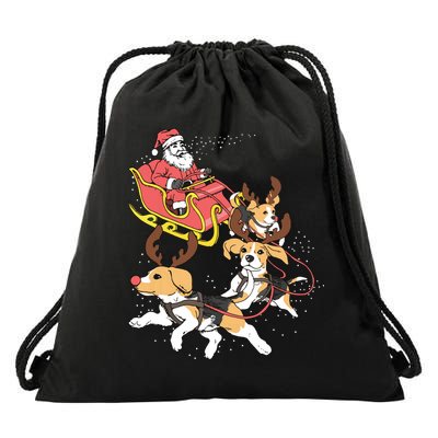 Funny Beagle Christmas Tee For Cute Dog Lovers Drawstring Bag