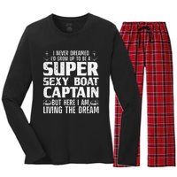 Funny Boat Captain Design For Men Women Boating Boat Captain Women's Long Sleeve Flannel Pajama Set 