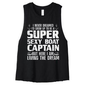 Funny Boat Captain Design For Men Women Boating Boat Captain Women's Racerback Cropped Tank