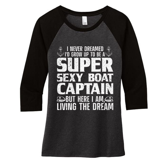 Funny Boat Captain Design For Men Women Boating Boat Captain Women's Tri-Blend 3/4-Sleeve Raglan Shirt