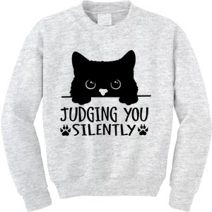 Funny Black Cat Judging You Silently Sarcastic Cat Mom Kids Sweatshirt