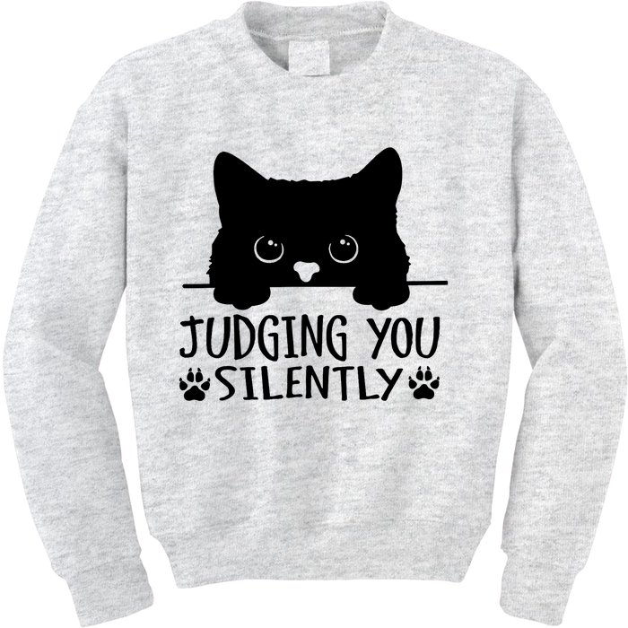 Funny Black Cat Judging You Silently Sarcastic Cat Mom Kids Sweatshirt