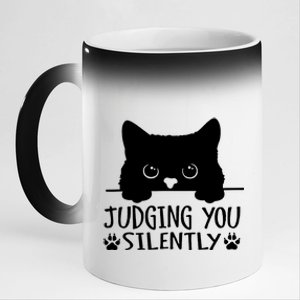 Funny Black Cat Judging You Silently Sarcastic Cat Mom 11oz Black Color Changing Mug