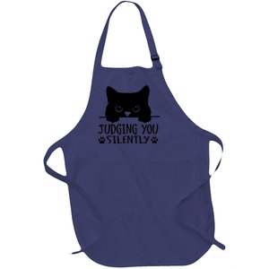 Funny Black Cat Judging You Silently Sarcastic Cat Mom Full-Length Apron With Pockets