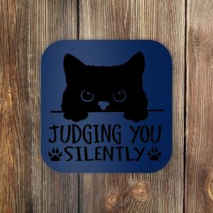 Funny Black Cat Judging You Silently Sarcastic Cat Mom Coaster