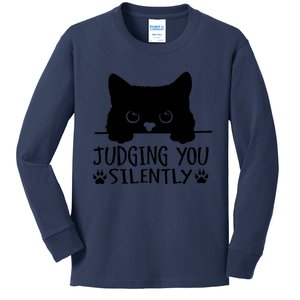 Funny Black Cat Judging You Silently Sarcastic Cat Mom Kids Long Sleeve Shirt