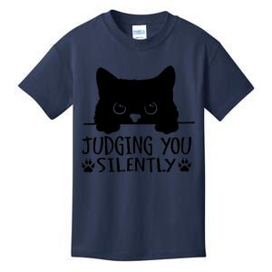 Funny Black Cat Judging You Silently Sarcastic Cat Mom Kids T-Shirt