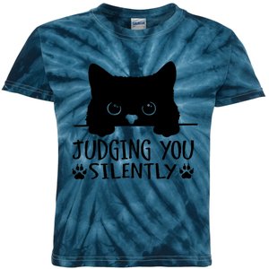 Funny Black Cat Judging You Silently Sarcastic Cat Mom Kids Tie-Dye T-Shirt