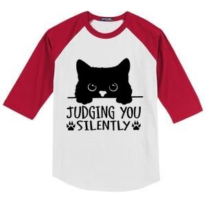 Funny Black Cat Judging You Silently Sarcastic Cat Mom Kids Colorblock Raglan Jersey