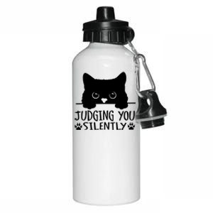 Funny Black Cat Judging You Silently Sarcastic Cat Mom Aluminum Water Bottle