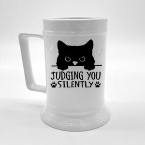 Funny Black Cat Judging You Silently Sarcastic Cat Mom Beer Stein