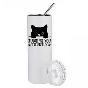 Funny Black Cat Judging You Silently Sarcastic Cat Mom Stainless Steel Tumbler