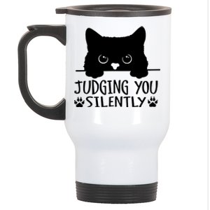 Funny Black Cat Judging You Silently Sarcastic Cat Mom Stainless Steel Travel Mug