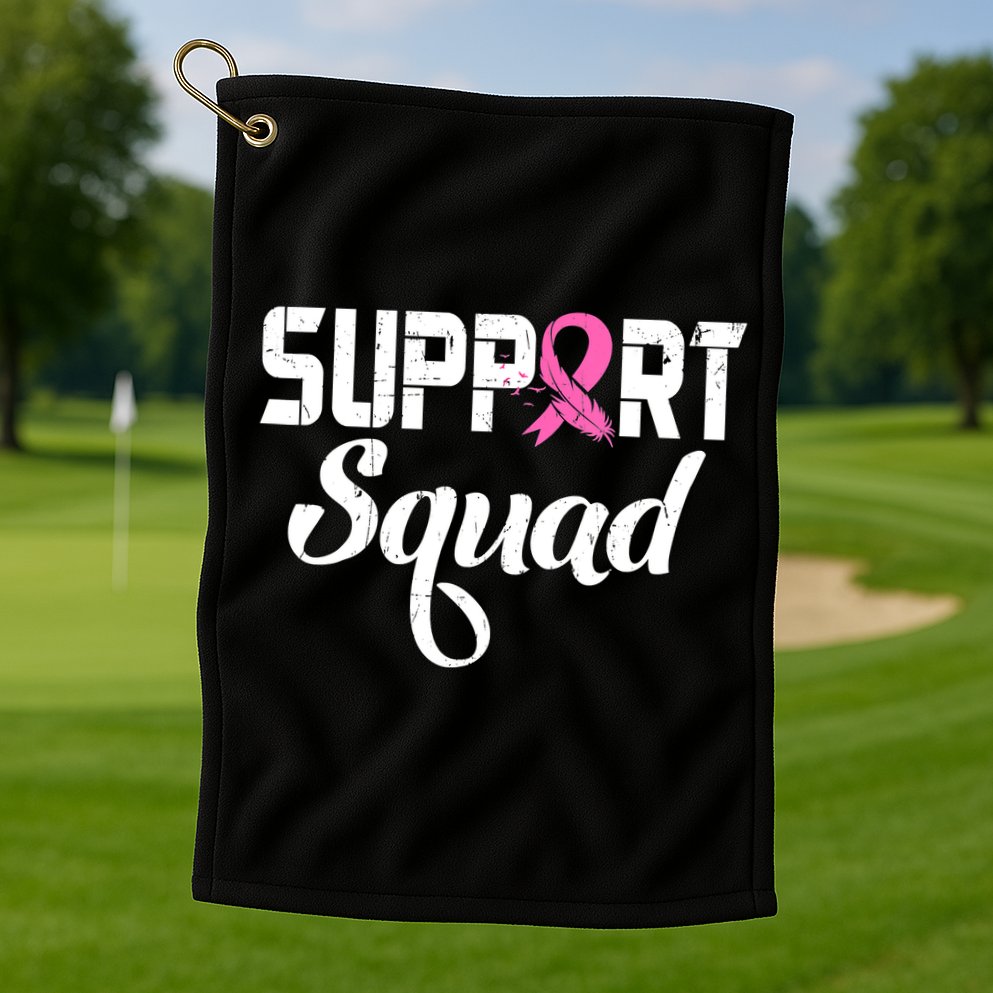 Funny Breast Cancer Warrior Support Squad Awareness Golf Towel