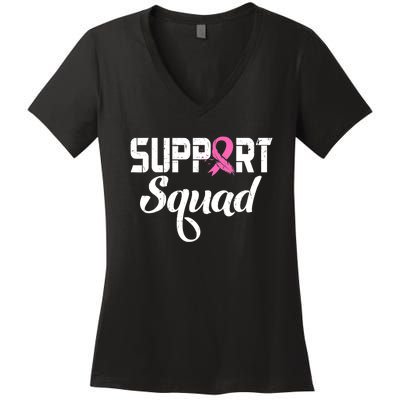 Funny Breast Cancer Warrior Support Squad Awareness Women's V-Neck T-Shirt