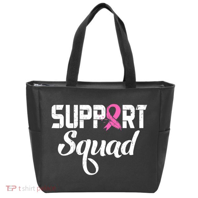 Funny Breast Cancer Warrior Support Squad Awareness Zip Tote Bag