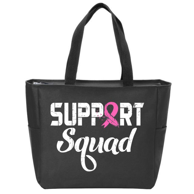 Funny Breast Cancer Warrior Support Squad Awareness Zip Tote Bag