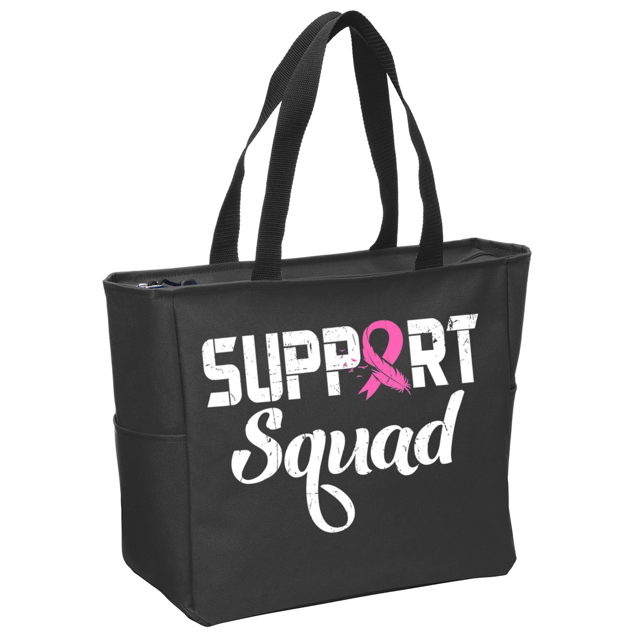 Funny Breast Cancer Warrior Support Squad Awareness Zip Tote Bag