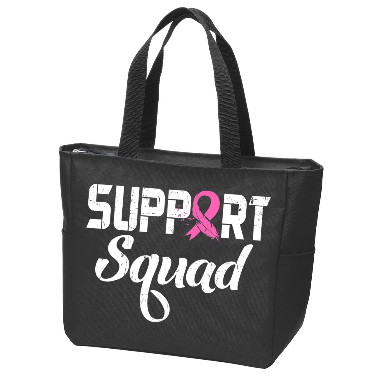 Funny Breast Cancer Warrior Support Squad Awareness Zip Tote Bag