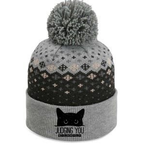 Funny Black Cat Judging You Silently Sarcastic Cat Mom Gift The Baniff Cuffed Pom Beanie