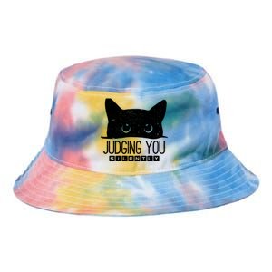 Funny Black Cat Judging You Silently Sarcastic Cat Mom Gift Tie Dye Newport Bucket Hat