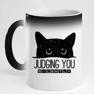 Funny Black Cat Judging You Silently Sarcastic Cat Mom Gift 11oz Black Color Changing Mug