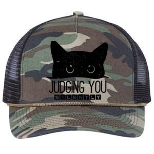 Funny Black Cat Judging You Silently Sarcastic Cat Mom Gift Retro Rope Trucker Hat Cap