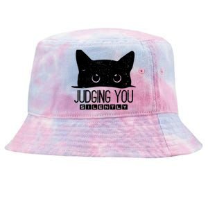 Funny Black Cat Judging You Silently Sarcastic Cat Mom Gift Tie-Dyed Bucket Hat