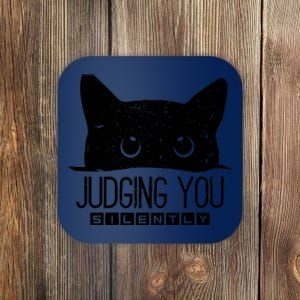 Funny Black Cat Judging You Silently Sarcastic Cat Mom Gift Coaster