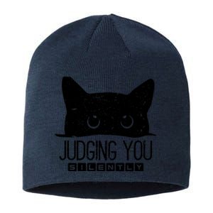 Funny Black Cat Judging You Silently Sarcastic Cat Mom Gift Sustainable Beanie