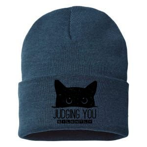 Funny Black Cat Judging You Silently Sarcastic Cat Mom Gift Sustainable Knit Beanie