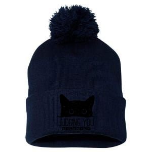 Funny Black Cat Judging You Silently Sarcastic Cat Mom Gift Pom Pom 12in Knit Beanie