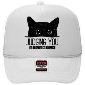 Funny Black Cat Judging You Silently Sarcastic Cat Mom Gift High Crown Mesh Back Trucker Hat