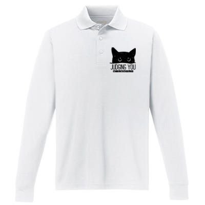 Funny Black Cat Judging You Silently Sarcastic Cat Mom Gift Performance Long Sleeve Polo