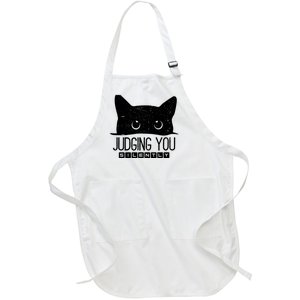 Funny Black Cat Judging You Silently Sarcastic Cat Mom Gift Full-Length Apron With Pockets