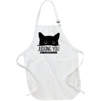 Funny Black Cat Judging You Silently Sarcastic Cat Mom Gift Full-Length Apron With Pockets