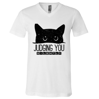 Funny Black Cat Judging You Silently Sarcastic Cat Mom Gift V-Neck T-Shirt