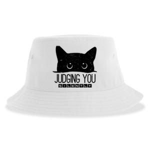 Funny Black Cat Judging You Silently Sarcastic Cat Mom Gift Sustainable Bucket Hat