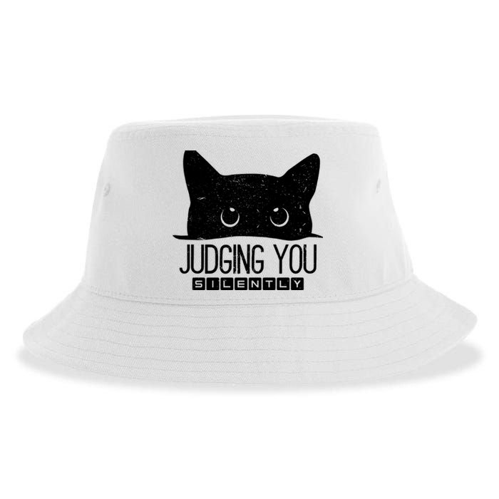 Funny Black Cat Judging You Silently Sarcastic Cat Mom Gift Sustainable Bucket Hat