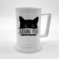 Funny Black Cat Judging You Silently Sarcastic Cat Mom Gift Beer Stein