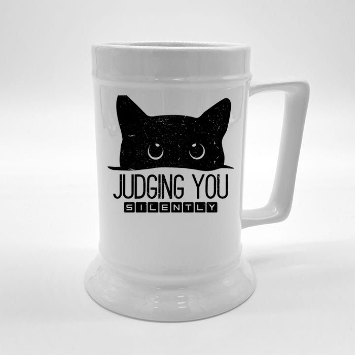 Funny Black Cat Judging You Silently Sarcastic Cat Mom Gift Beer Stein