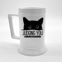 Funny Black Cat Judging You Silently Sarcastic Cat Mom Gift Beer Stein