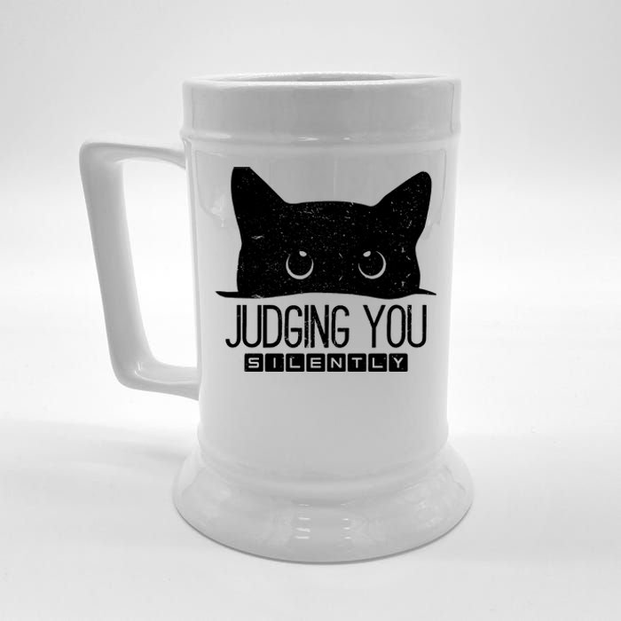 Funny Black Cat Judging You Silently Sarcastic Cat Mom Gift Beer Stein