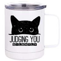 Funny Black Cat Judging You Silently Sarcastic Cat Mom Gift 12 oz Stainless Steel Tumbler Cup