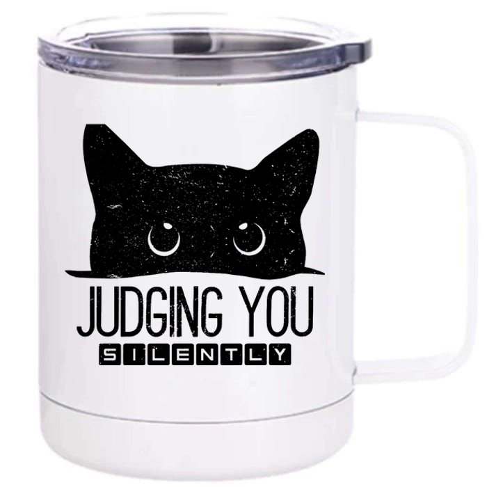 Funny Black Cat Judging You Silently Sarcastic Cat Mom Gift 12 oz Stainless Steel Tumbler Cup