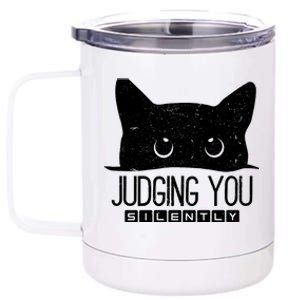 Funny Black Cat Judging You Silently Sarcastic Cat Mom Gift 12 oz Stainless Steel Tumbler Cup