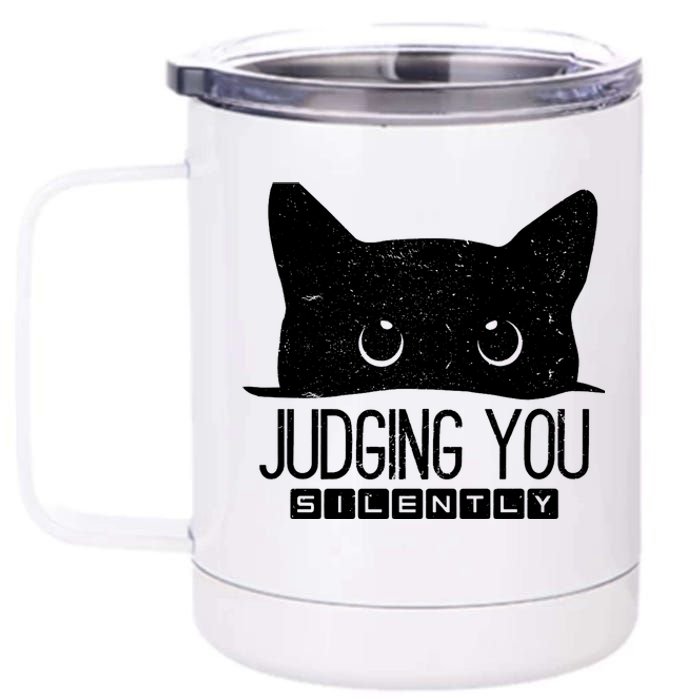 Funny Black Cat Judging You Silently Sarcastic Cat Mom Gift 12 oz Stainless Steel Tumbler Cup